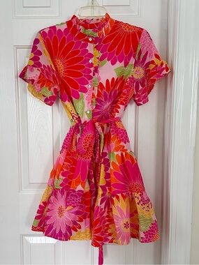 J. Marie Pink Floral Tie-Waist Dress size small